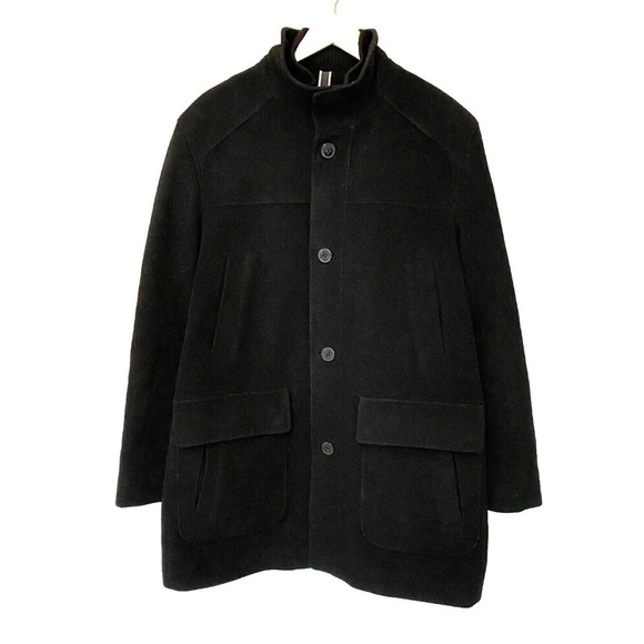 Cole Haan Other - Cole Haan Black Wool Cashmere Blend Zip & Button Overcoat Mens Size M Pockets